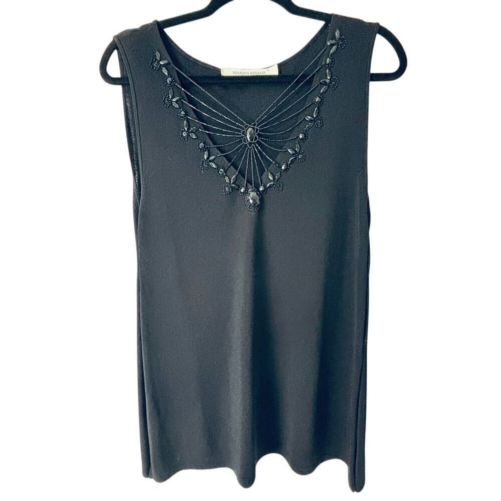 Marina Rinaldi  XL black beads & sequins embellished V-neck special occasion tri
